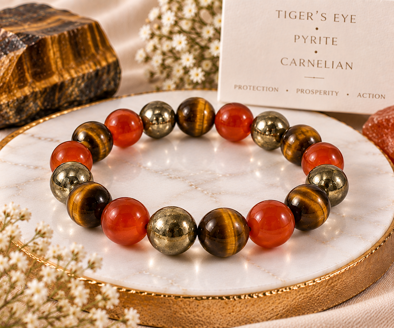 Tiger's Eye + Pyrite + Carnelian